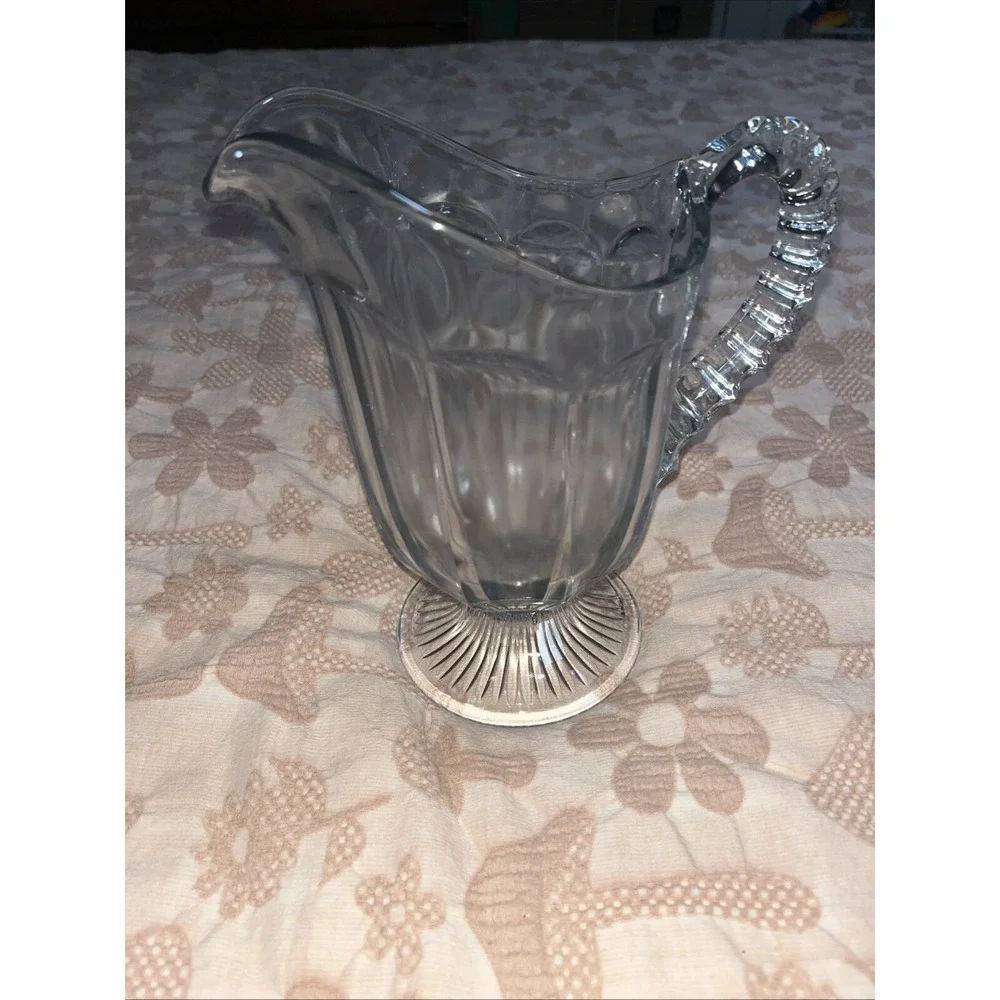 Blue Tinted Pitcher Elegant Glass  Fluted Notch‎ Handle Mcm Imperial Footed